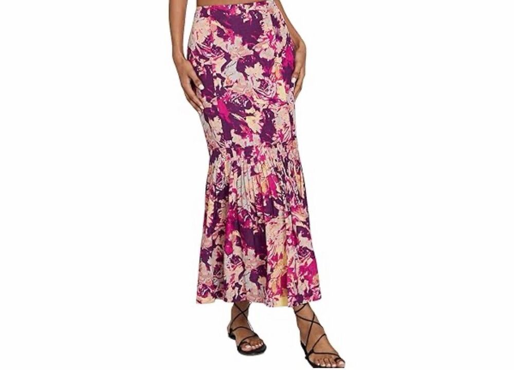 Club Monaco $248 Floral Tiered Flounce Midi Skirt Pink womens 12 NWT